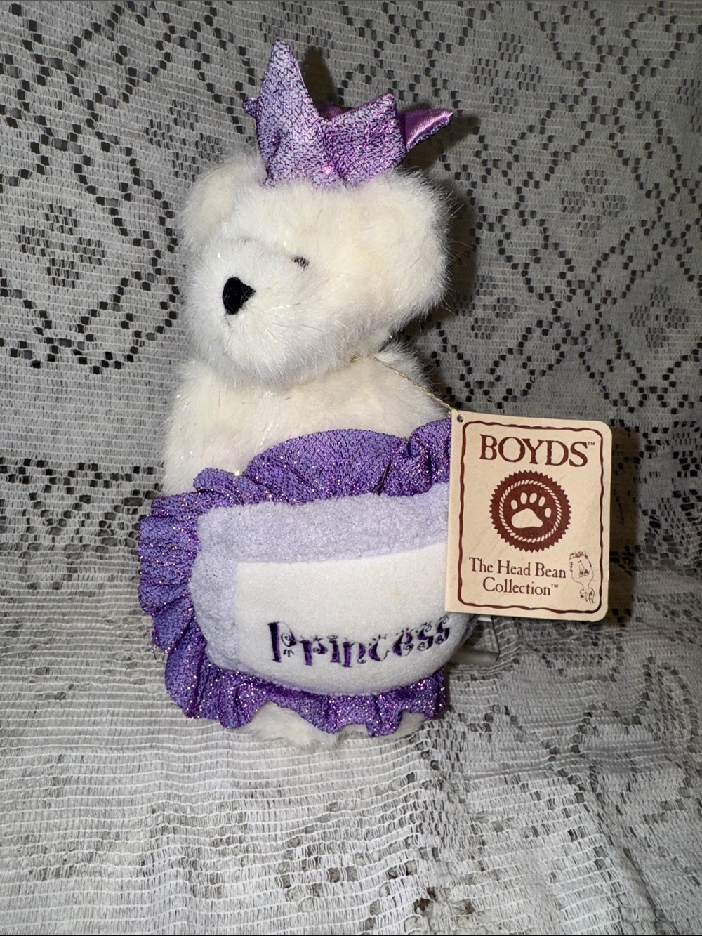 Boyd's Bears Princess Alaina Sparkley White Bear Purple Crown and accents NWT